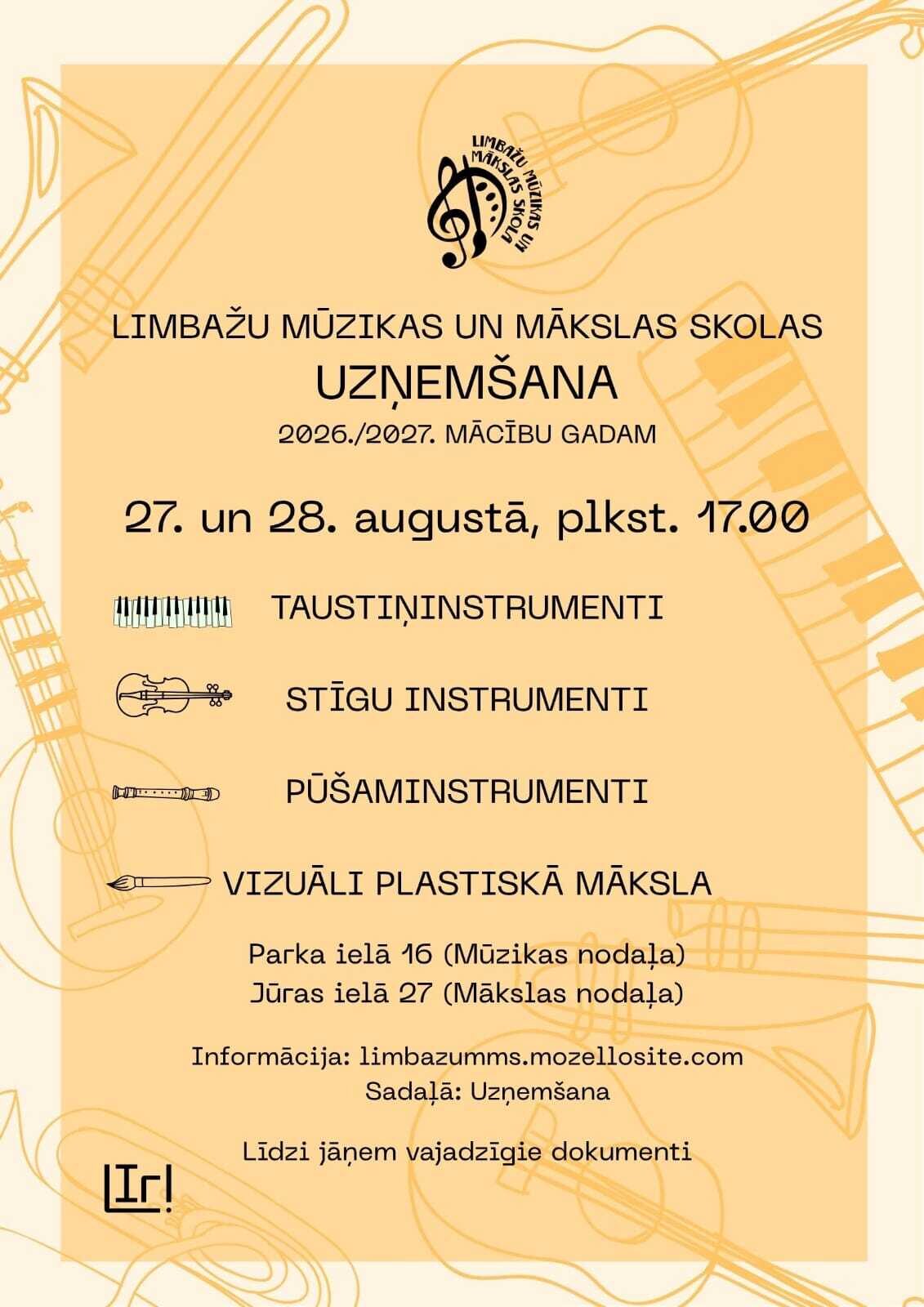 Jauno audzēkņu uzņemšana 2026./2027.m.g.